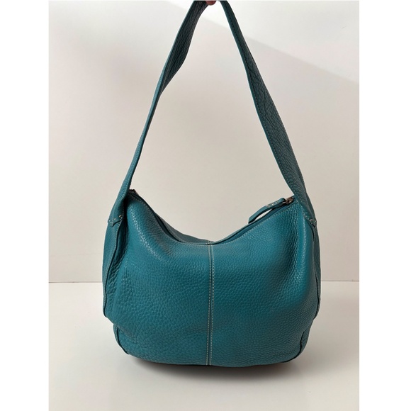 Vintage Fossil Teal Pebbled Leather Hobo Shoulder Bag – with Key Charm Y2K - Picture 5 of 11